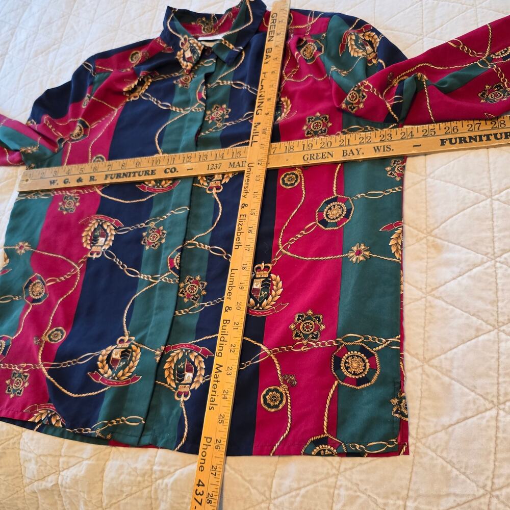 Alfred Dunner Shirt Women's 16 Forest Green Red Heritage Crest Button Up Preppy - Picture 6 of 7